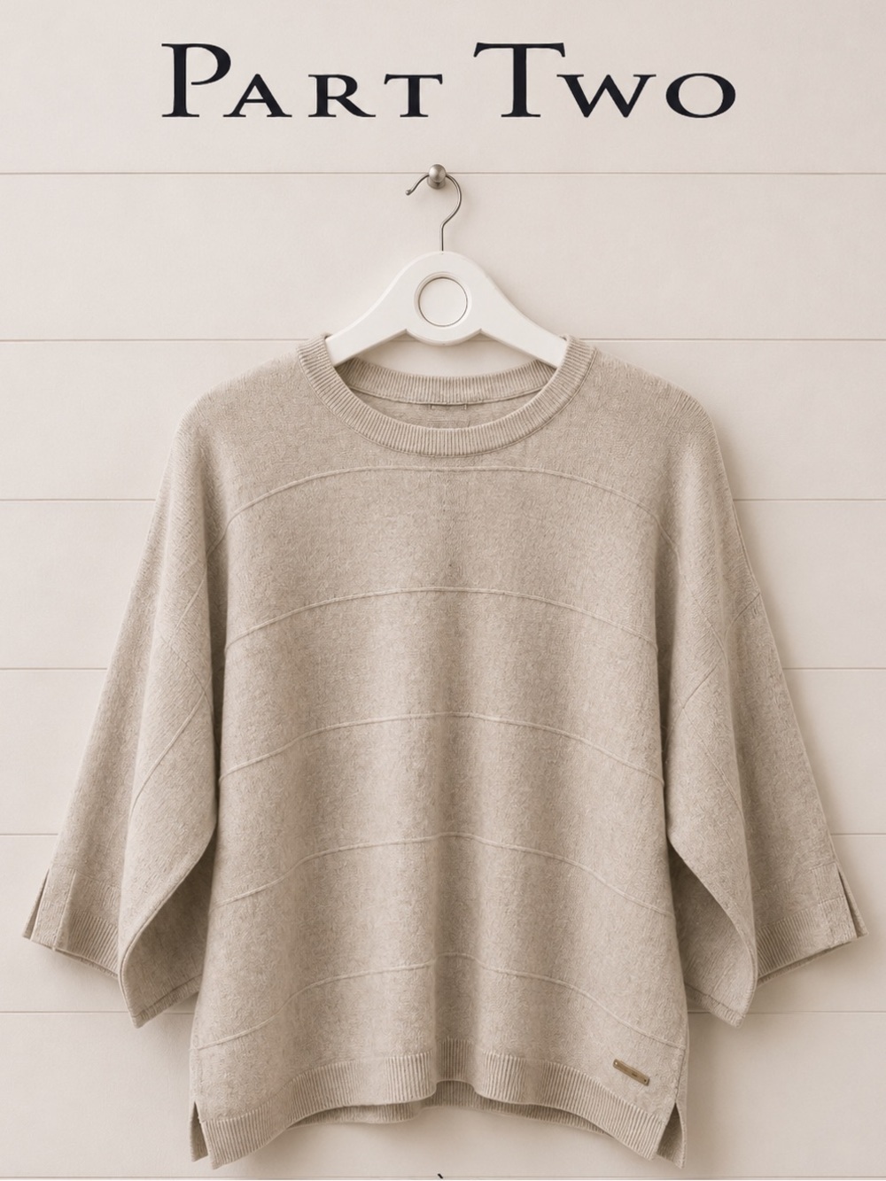 PART TWO • Beige Wool Knit Sweater with ¾ Sleeves • Size S